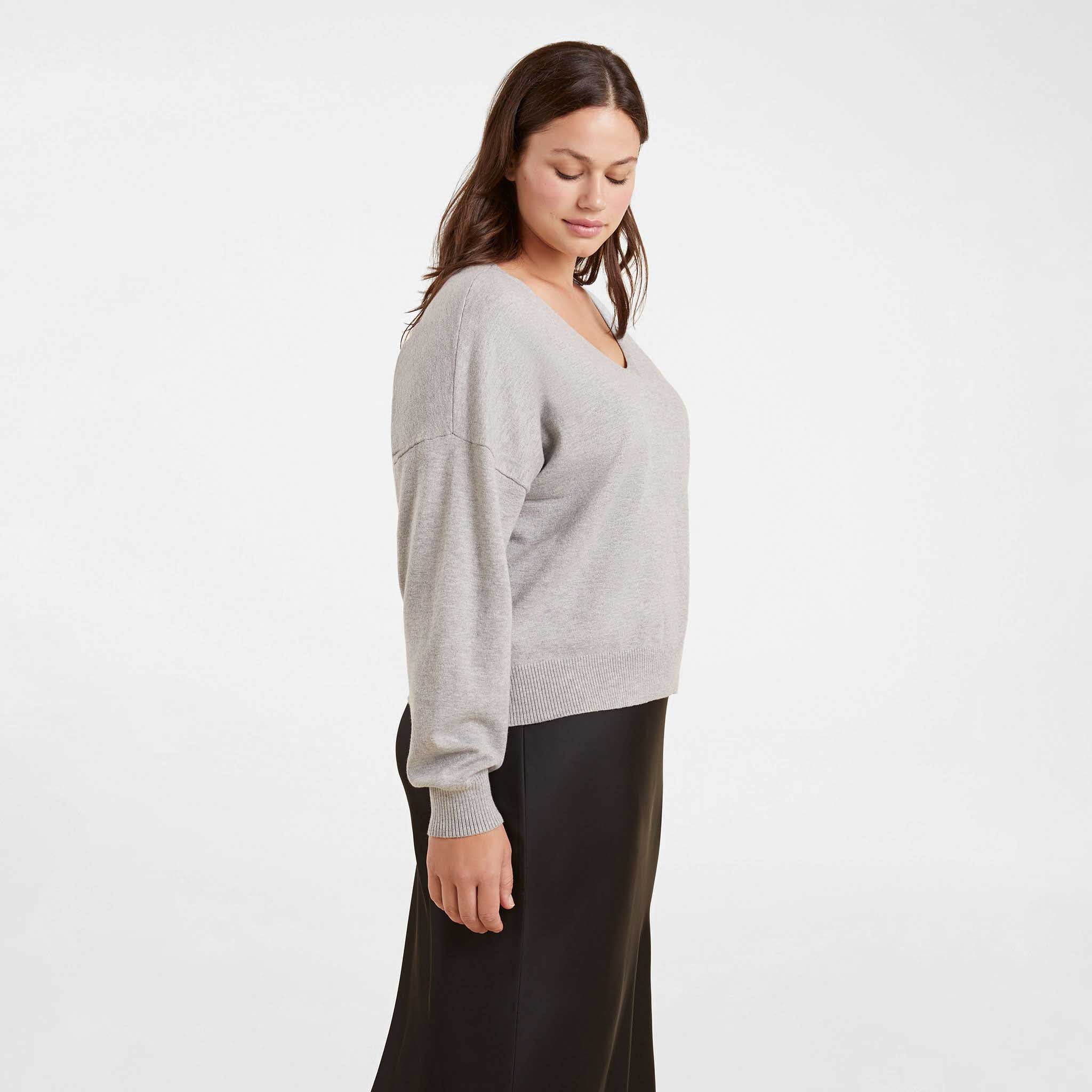 Luxe Knit V-Neck Sweater | Heather Grey