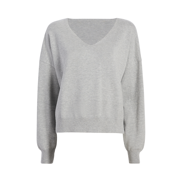 Luxe Knit V-Neck Sweater | Heather Grey