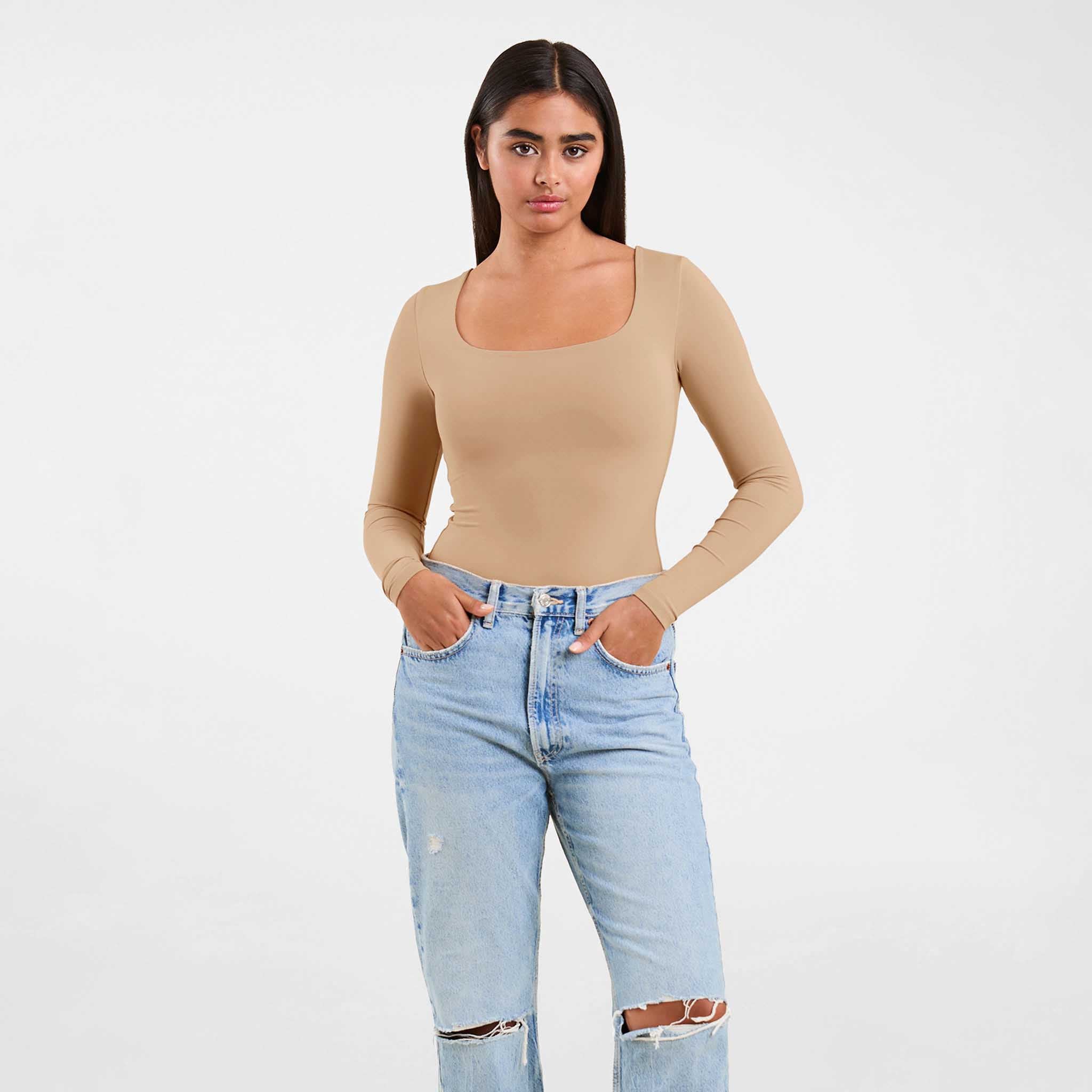 Long Sleeve Square Neck Bodysuit | Oat