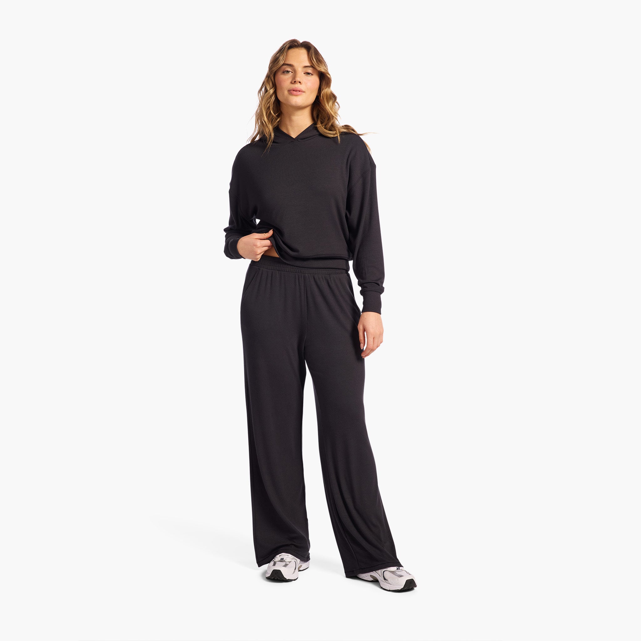 Slinky Rib Wide Leg Pant | Black