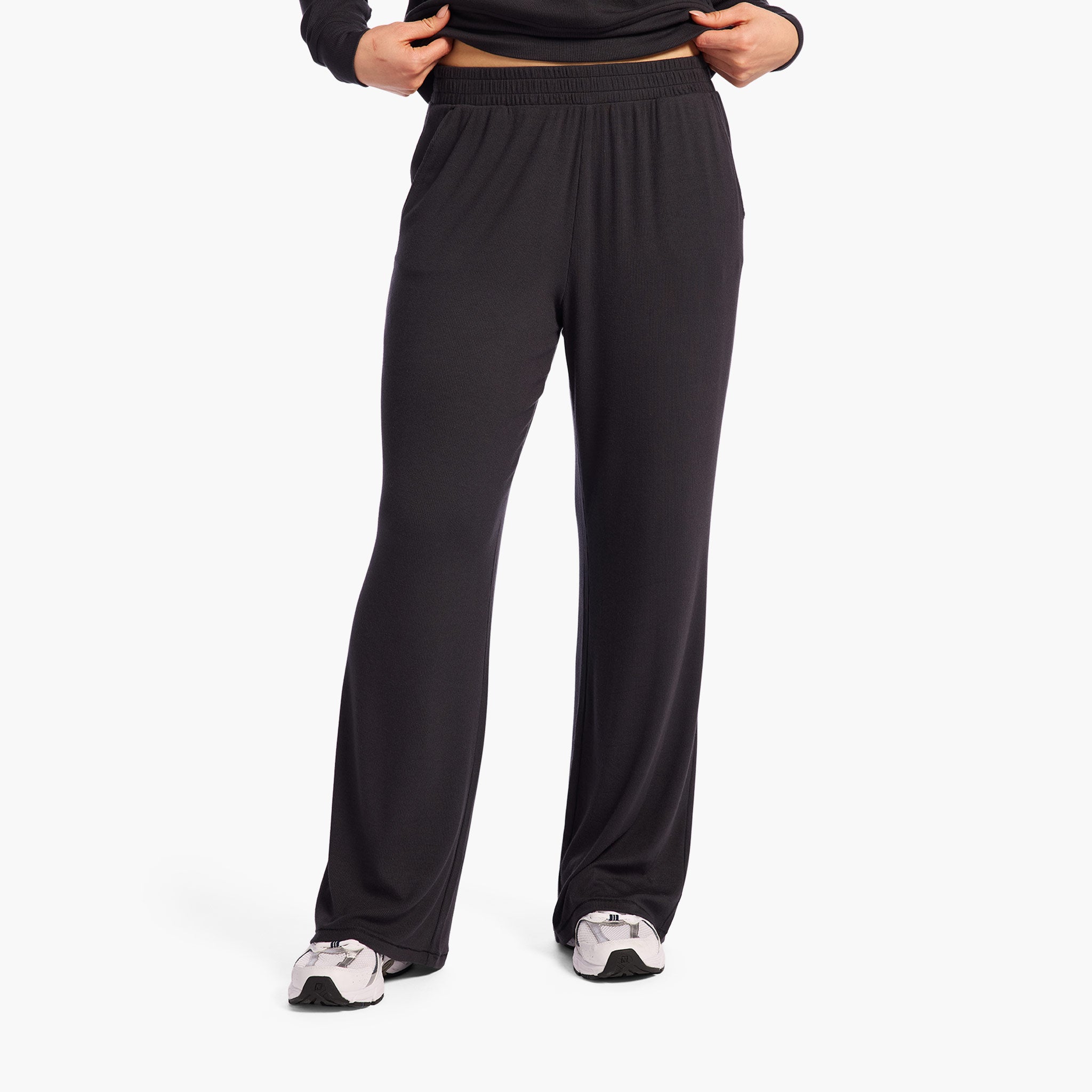 Slinky Rib Wide Leg Pant | Black