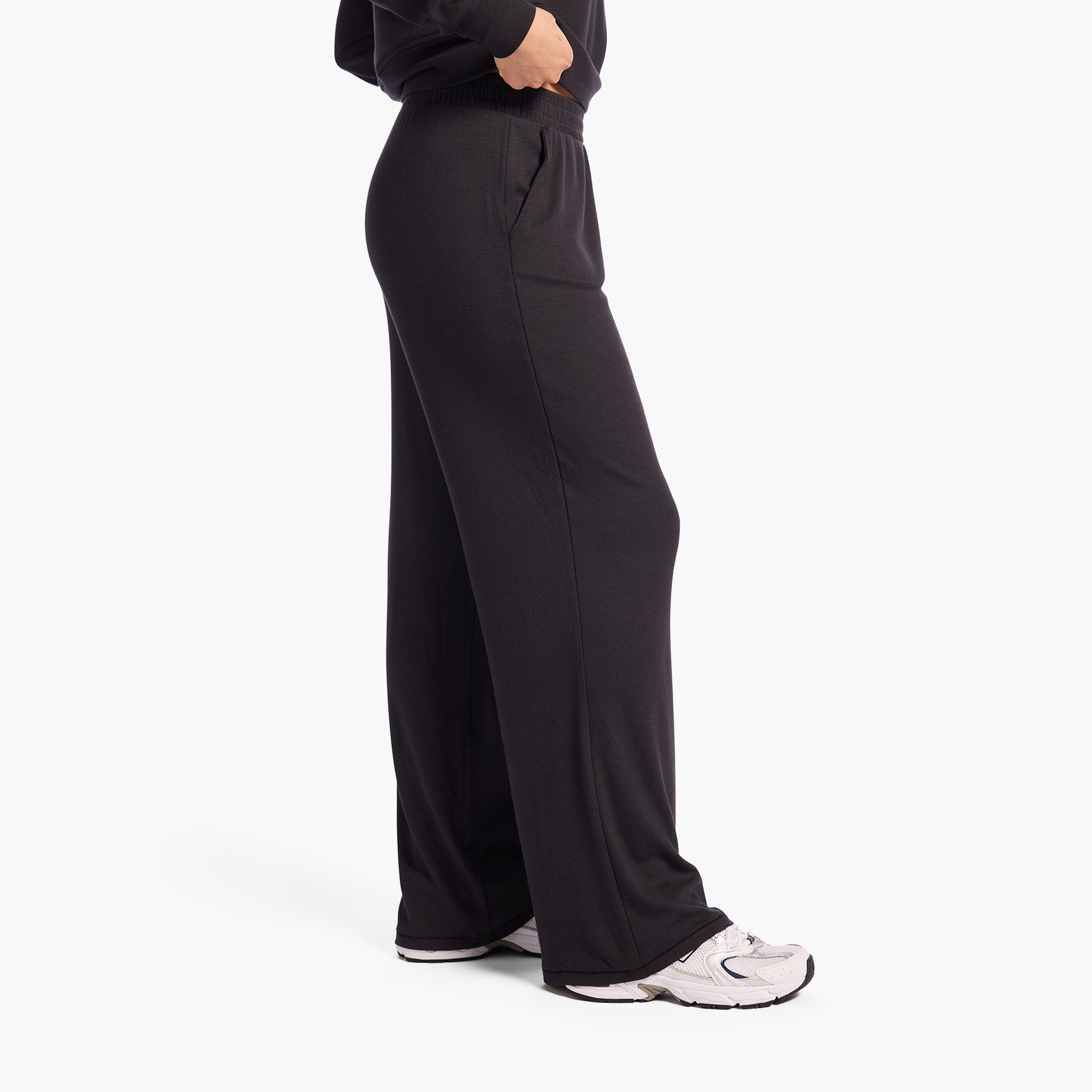 Slinky Rib Wide Leg Pant | Black