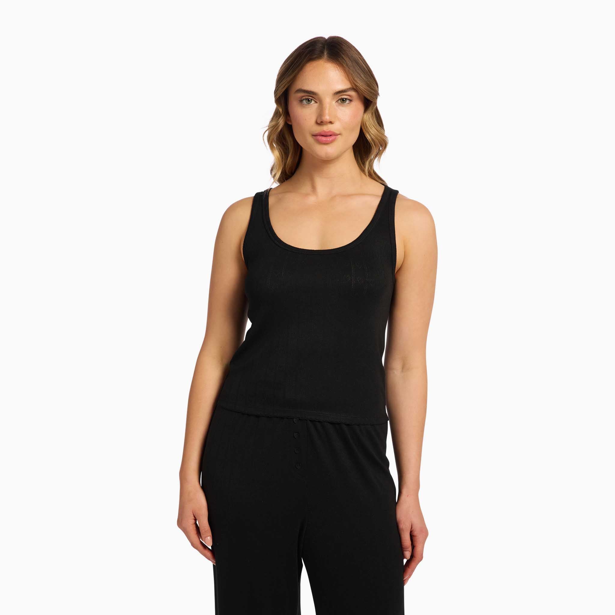 Heart Pointelle Pajama Scoop Tank | Black