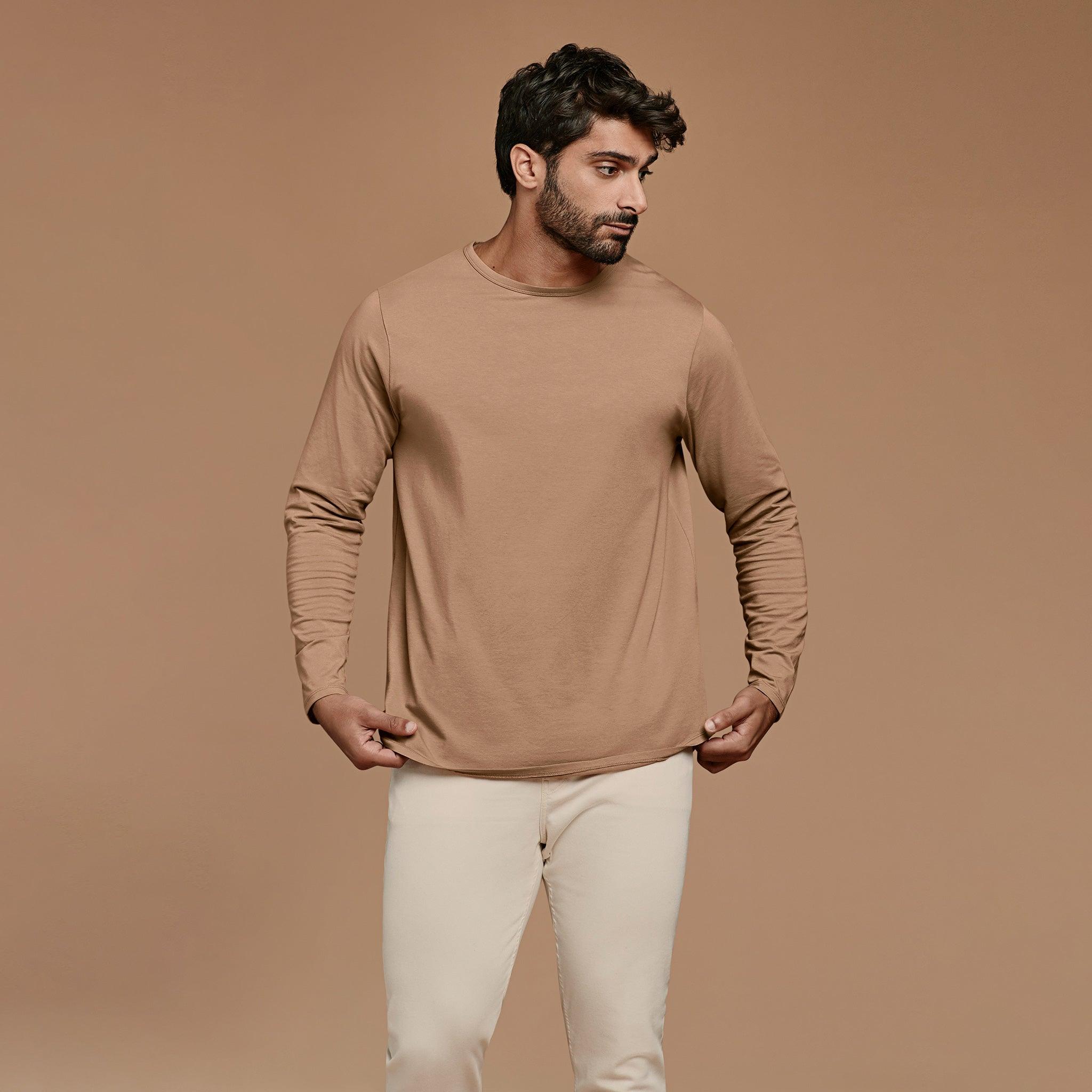 Long Sleeve Curved Hem T-Shirt | Cinnamon