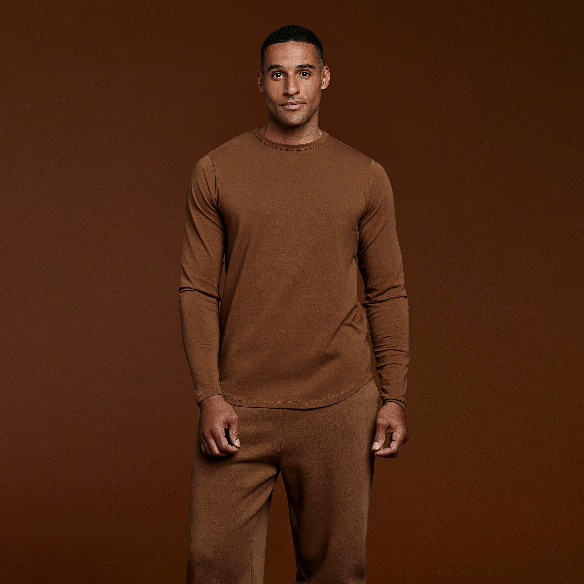 Long Sleeve Curved Hem T-Shirt | Chocolate