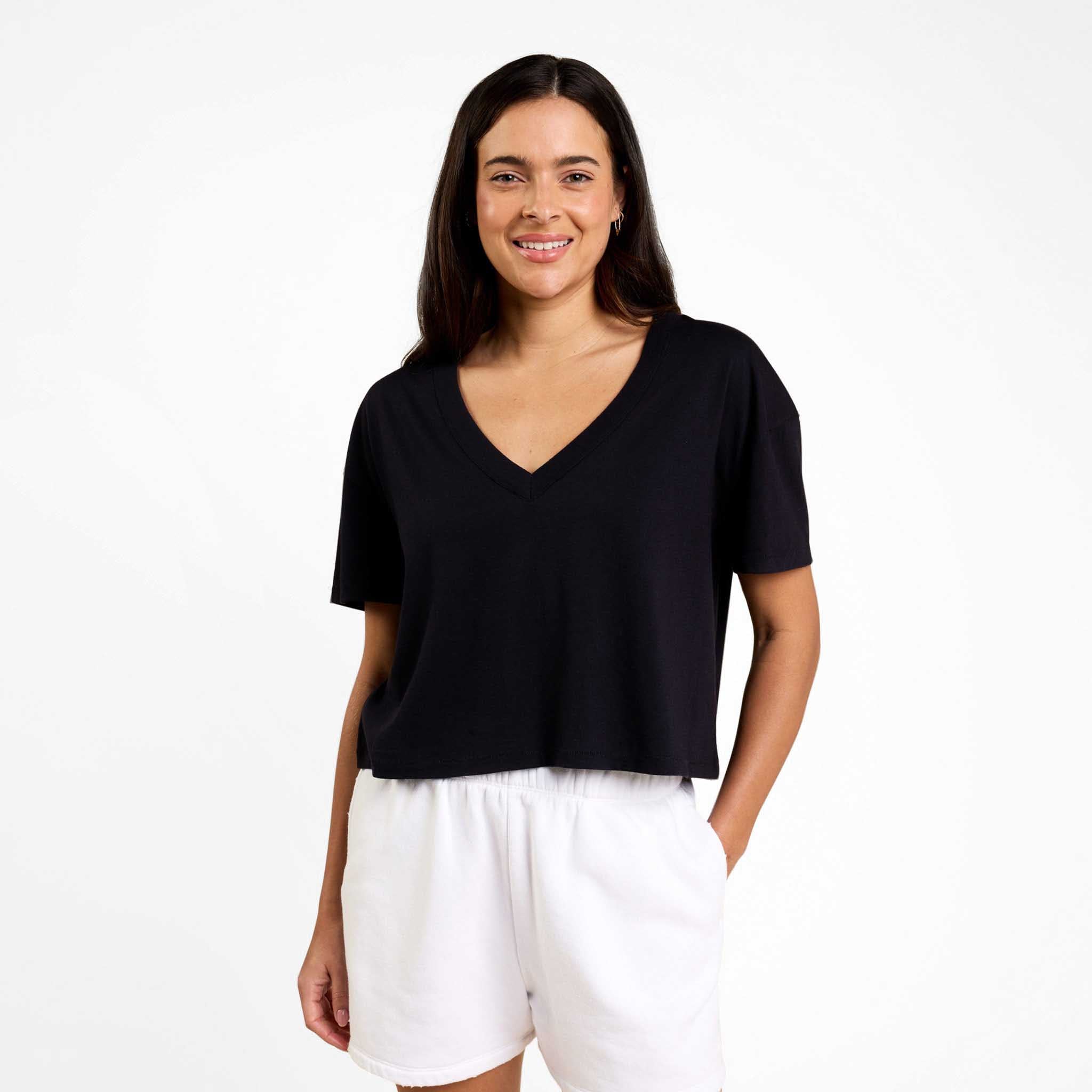 Boxy V-Neck Tee | Black