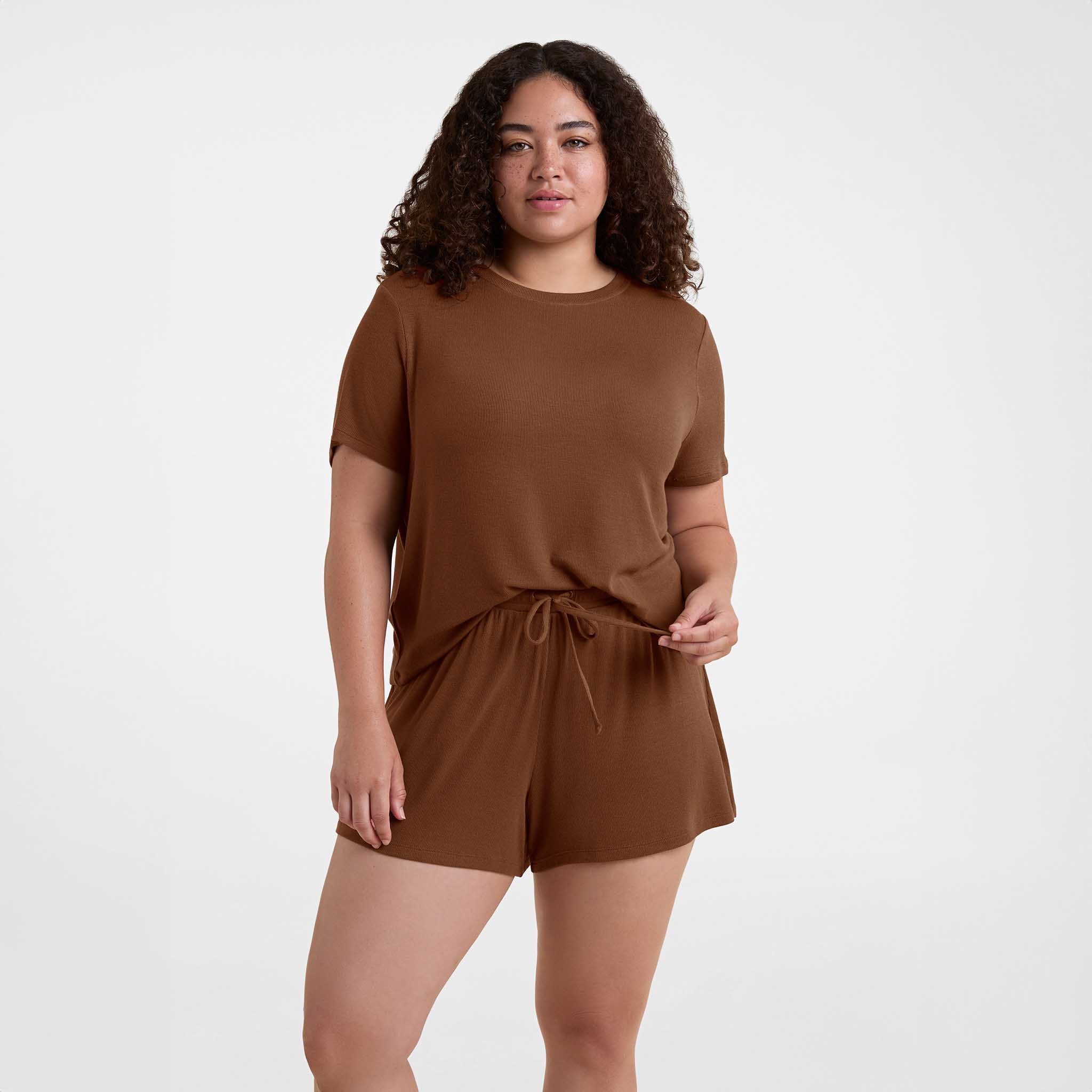 Ribbed Pajama Short Set | Chocolate