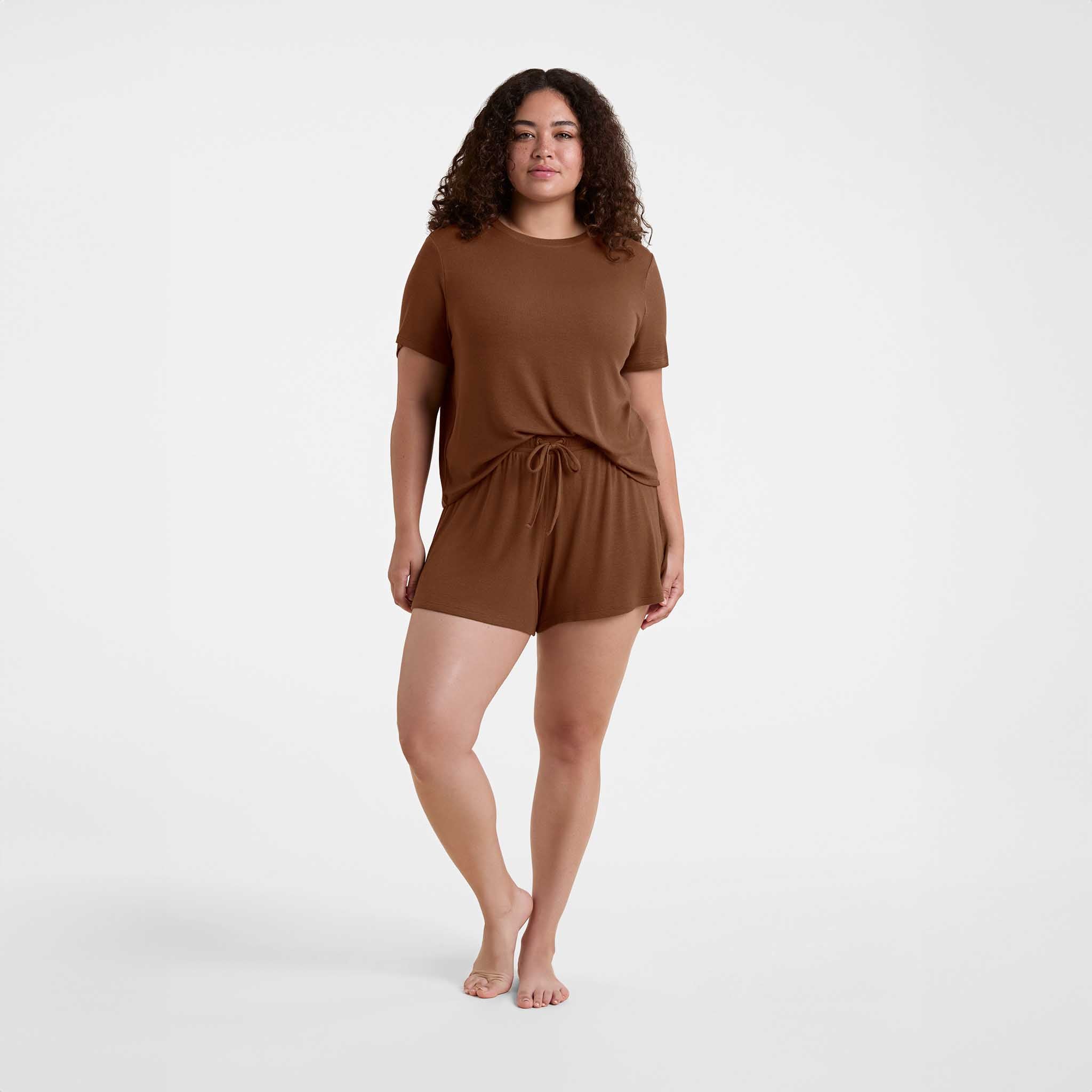 Ribbed Pajama Short Set | Chocolate