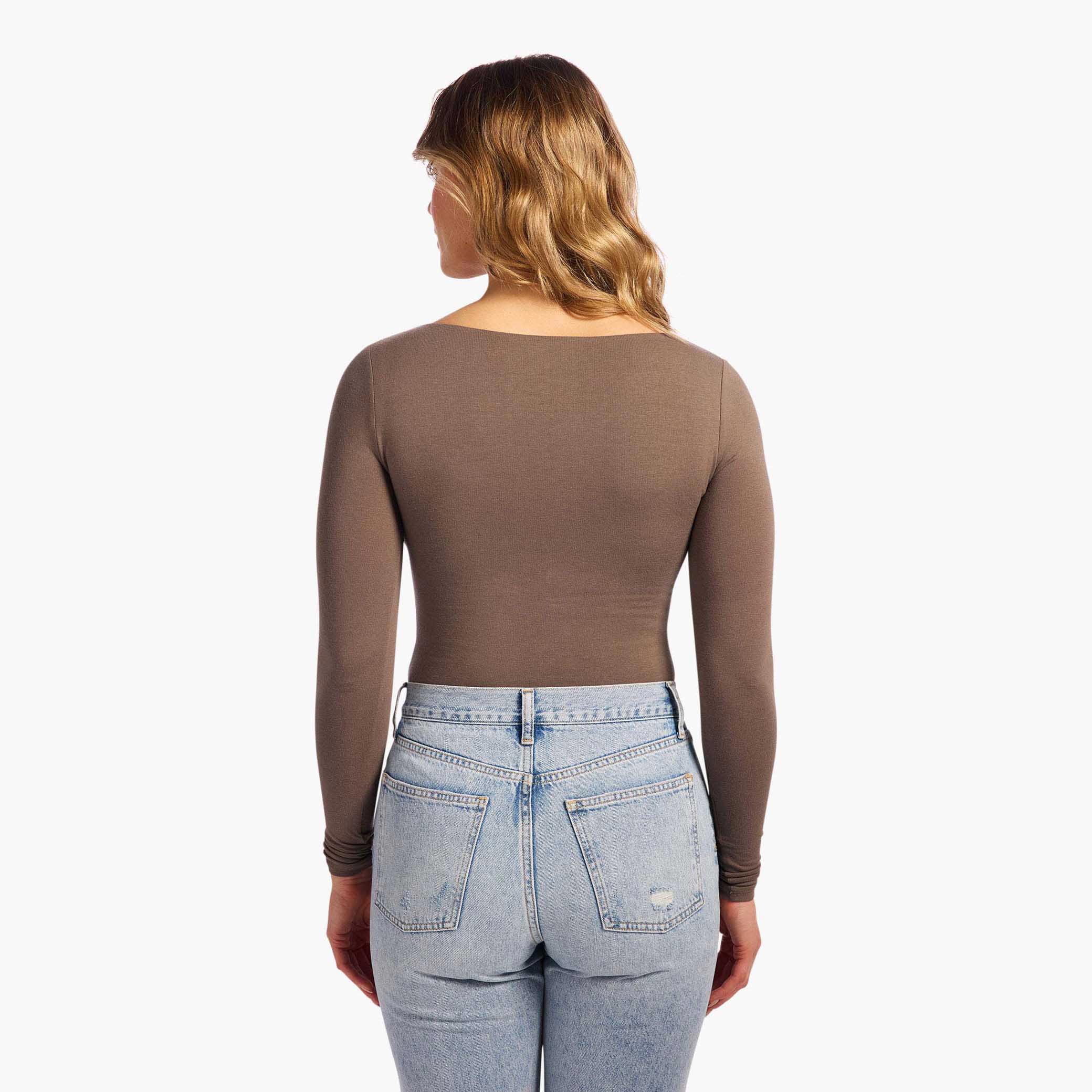 Cotton Stretch Long Sleeve Square Neck Bodysuit
