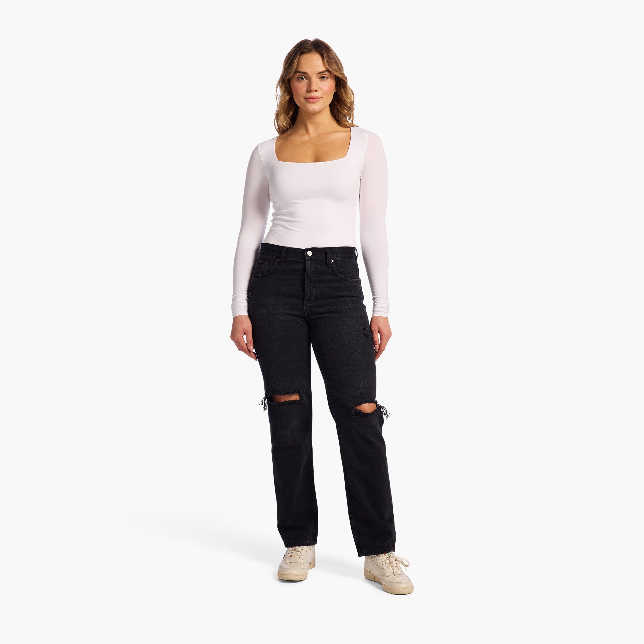 Cotton Stretch Long Sleeve Square Neck Bodysuit