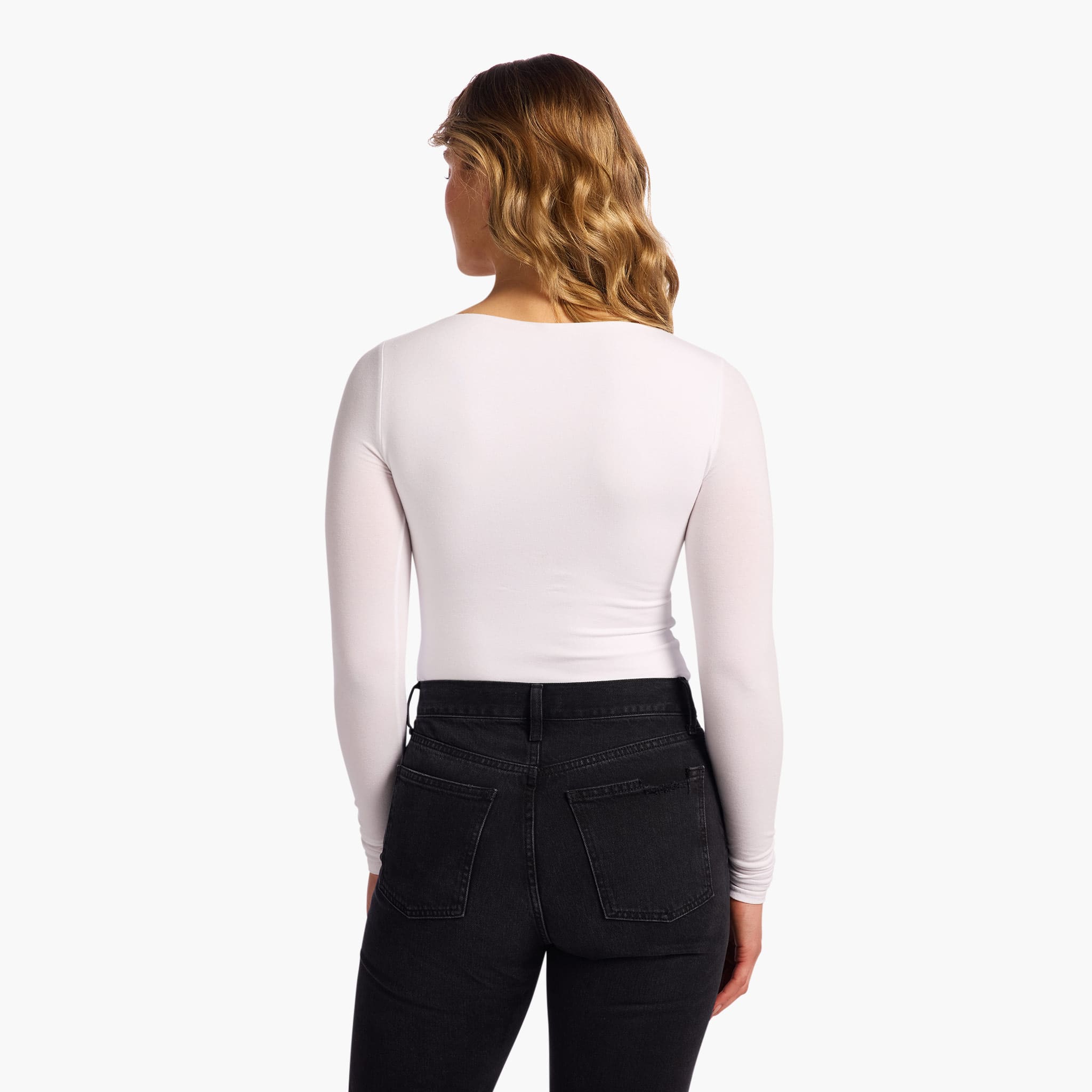 Cotton Stretch Long Sleeve Square Neck Bodysuit