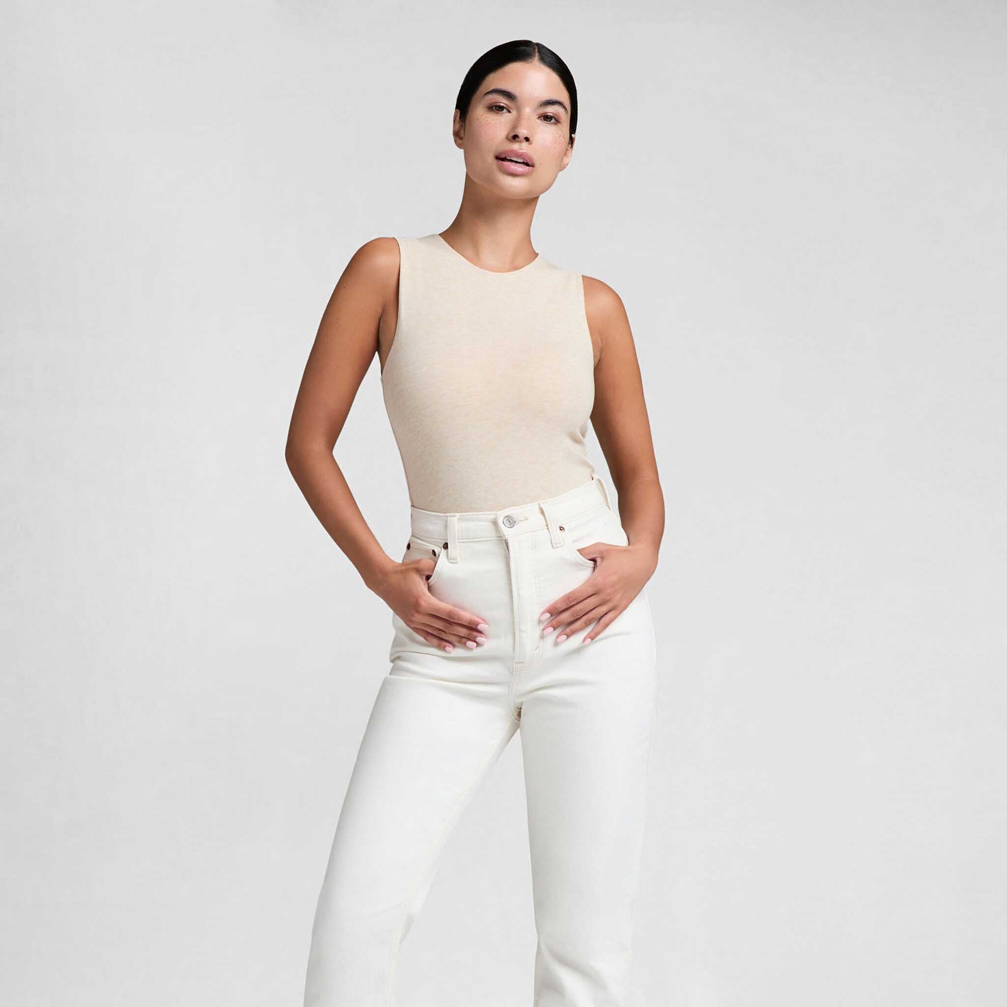 Cotton Stretch Classic Crewneck Tank Bodysuit