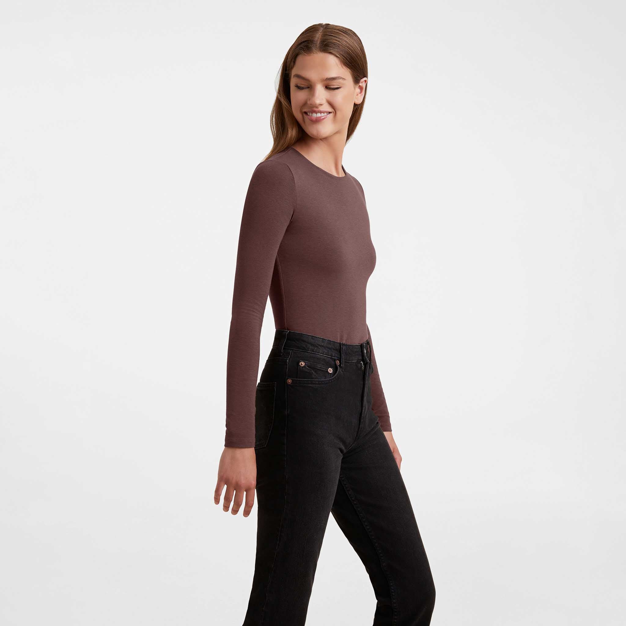 Cotton Stretch Long Sleeve Crewneck Bodysuit