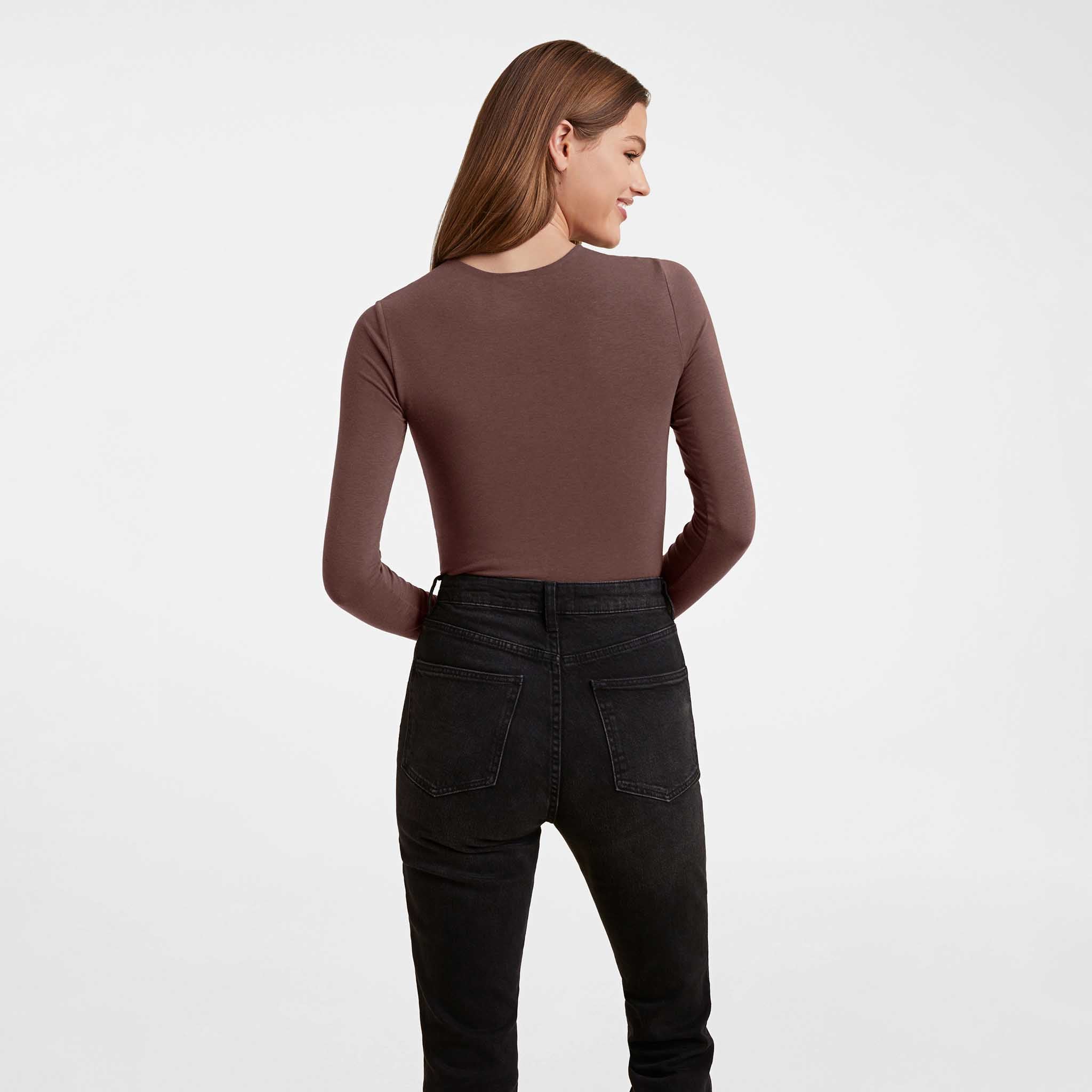 Cotton Stretch Long Sleeve Crewneck Bodysuit