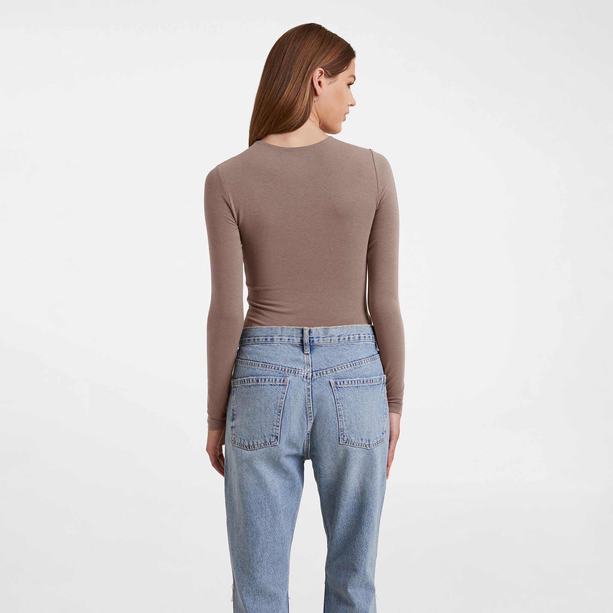 Cotton Stretch Long Sleeve Crewneck Bodysuit