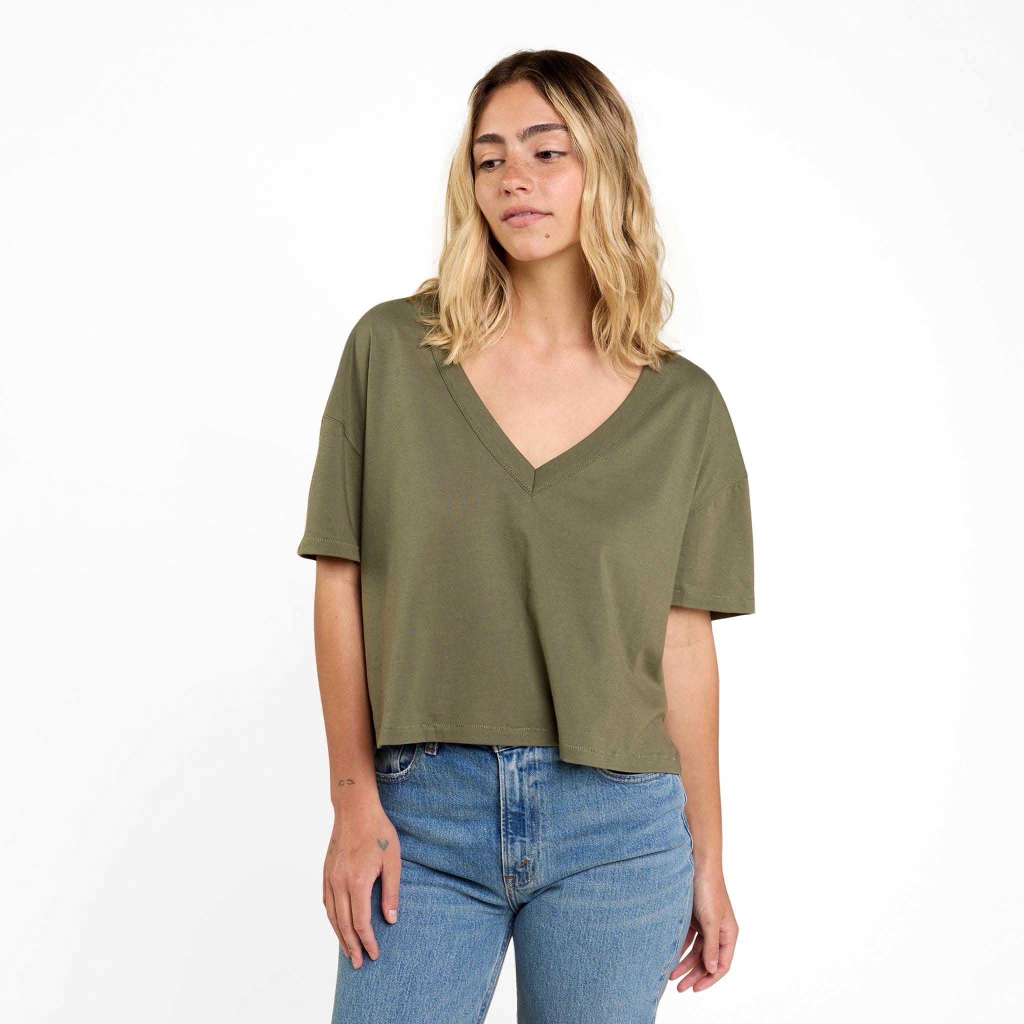 Boxy V-Neck Tee | Olive