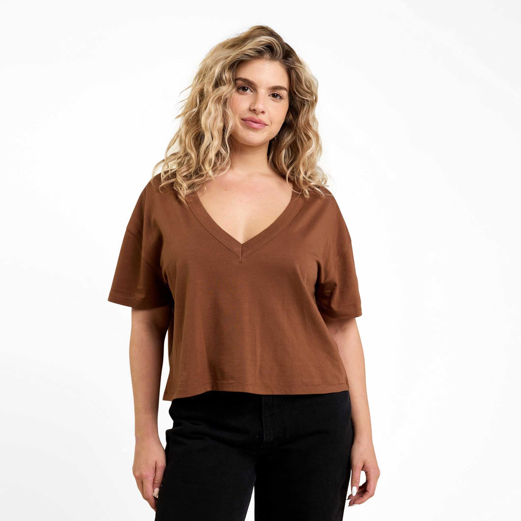 Boxy V-Neck Tee | Chocolate